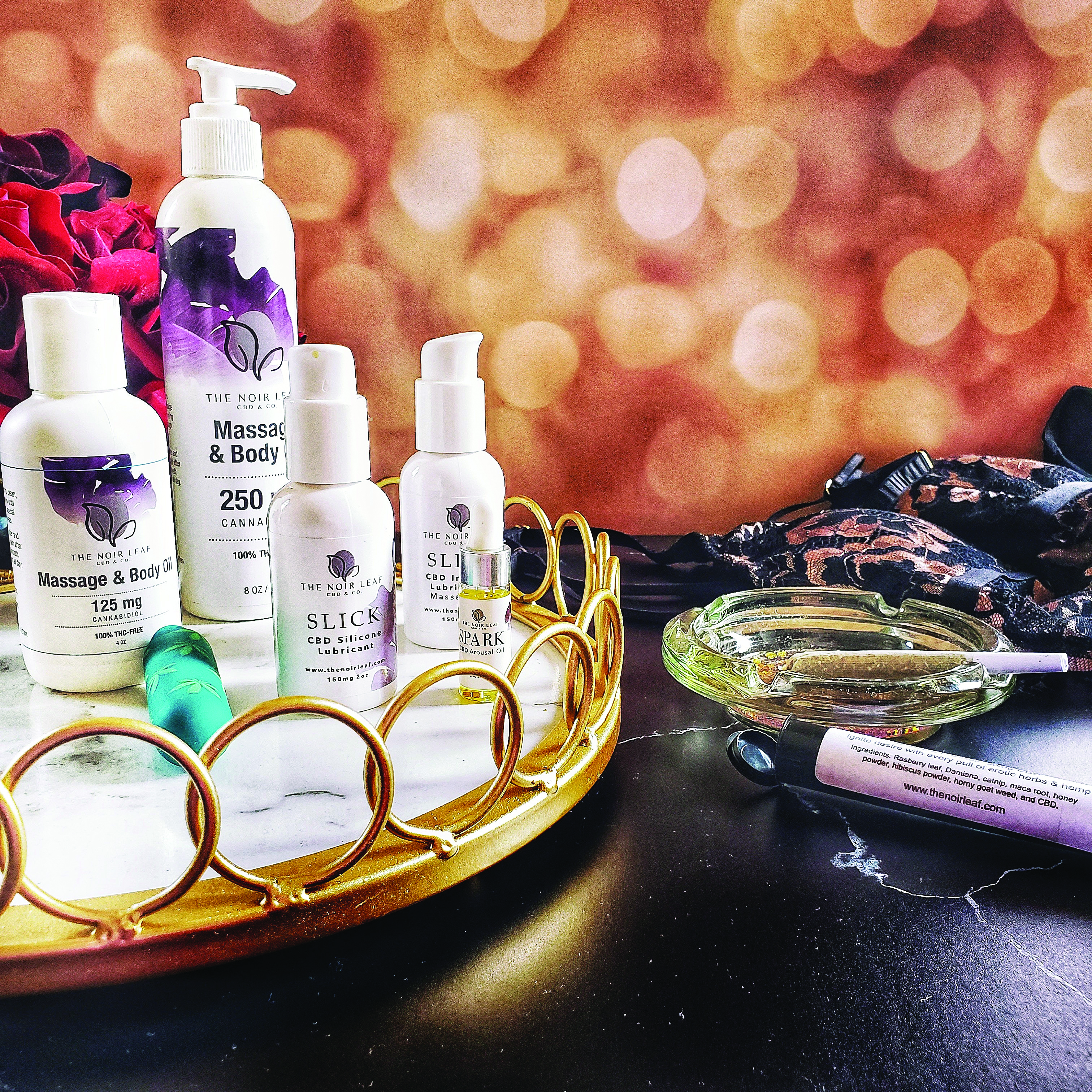 picture of The Noir leaf massage and body oil , cbd lubricant 